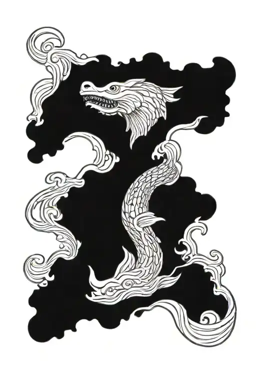 leviathan in stormy ocean wave merging tattoo design idea
