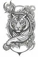 leaping tiger,twin fish,Bow and arrow inside a circular badge tattoo design idea