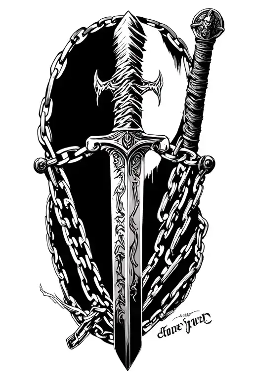 I want a guts tattoo from berserk. I want his sword with the brand on it covered in chains tattoo design idea