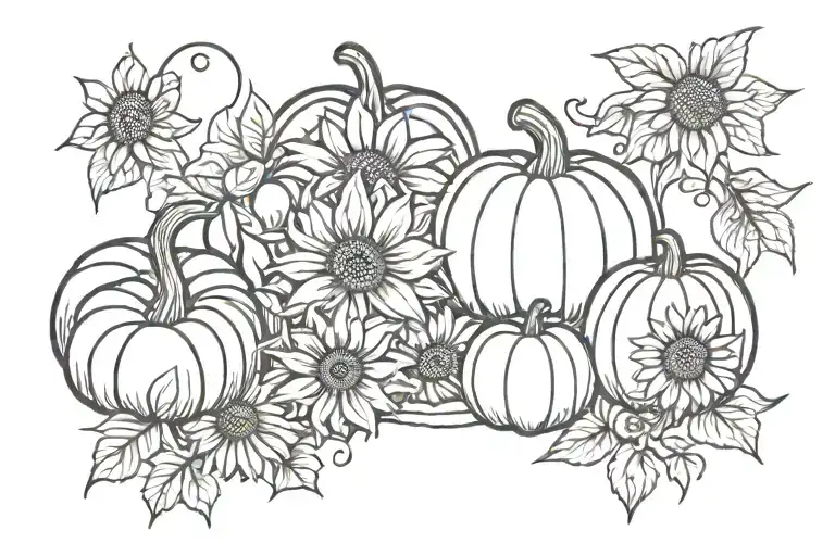 pumpkins sunflower surrounded tattoo design idea