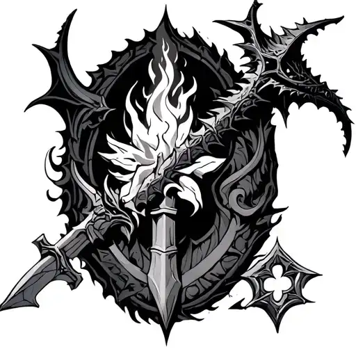 Alduin, Darksouls 3 bonfire, kingdom key keyblade, sans, flowey tattoo design idea
