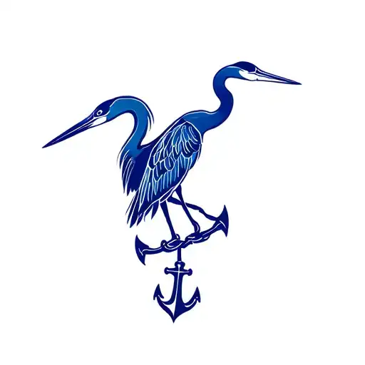 Blue heron silhouett intertwined with anchor tattoo design idea