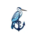 Blue heron silhouett intertwined with anchor tattoo design idea