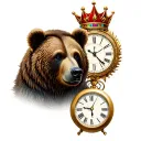 Bear with a crown on the head and a clock from below tattoo design idea