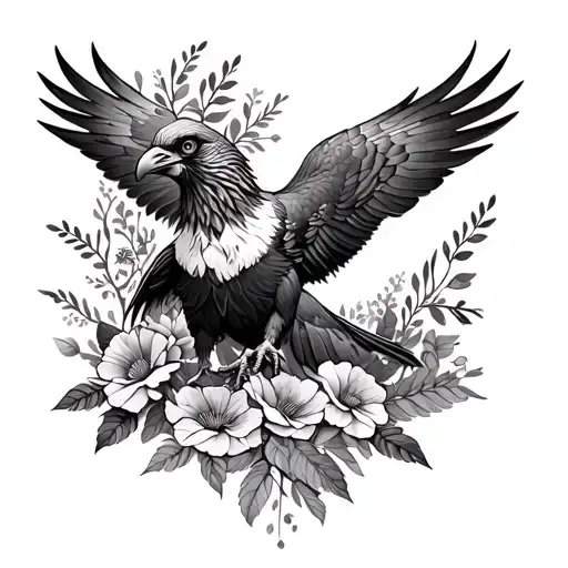 bearded vulture with florals tattoo design idea