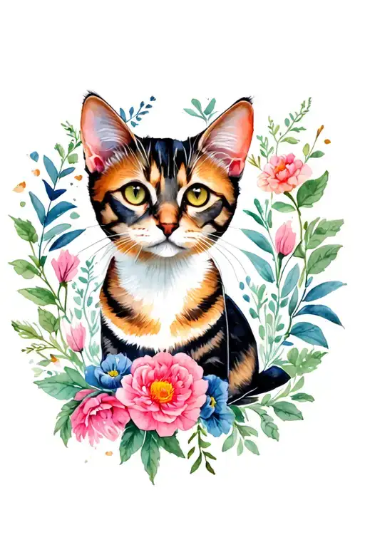 cats flowers vintage sewing machine surrounded tattoo design idea