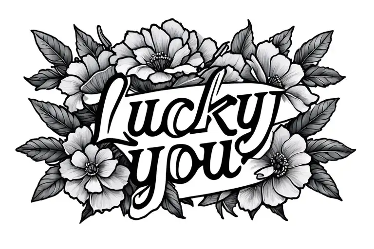 floral tramp stamp that includes the words "lucky you" tattoo design idea