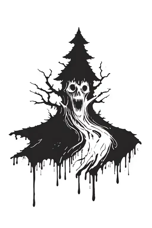 forest graffiti paint drip ghost eldritch horror tattoo design idea
