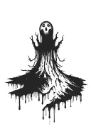 forest graffiti paint drip ghost eldritch horror tattoo design idea
