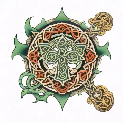 celtic cross wrapped ouroboros dragon tattoo design idea