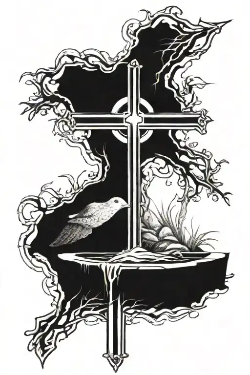 the empty tomb and a cross surrounded tattoo design idea