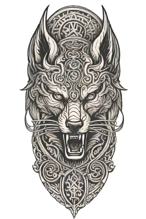 fenrir whit runes and snake tattoo design idea