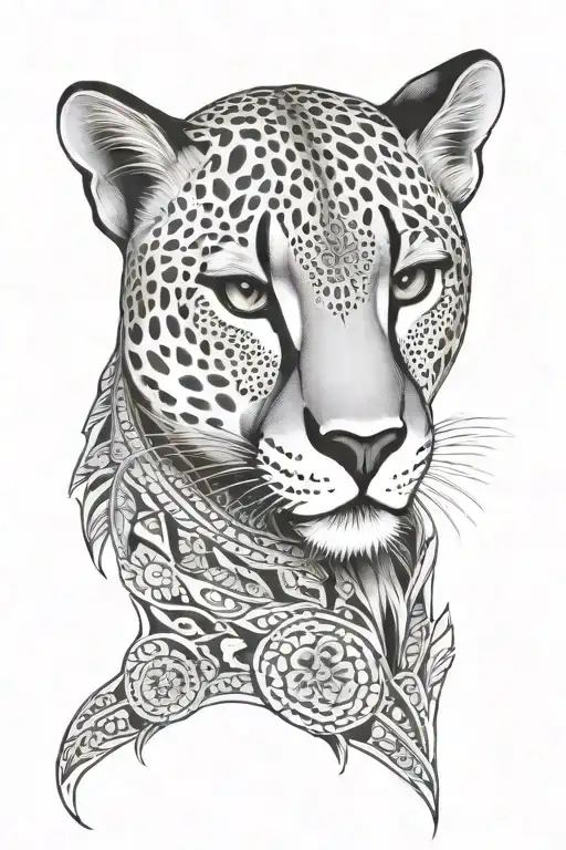 cheetah face surrounded with mandala geometric design tattoo design idea