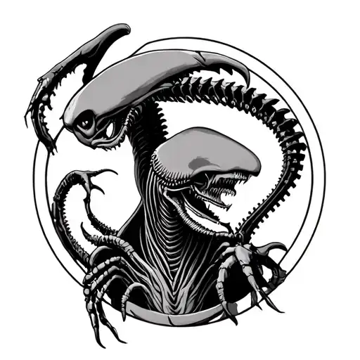 xenomorph in circle tattoo design idea