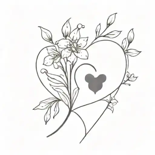 a heart with bluebell flower and a small paw print on the left side of the heart  tattoo design idea