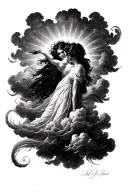 Realism time running together Sun shining trough clouds tattoo design idea