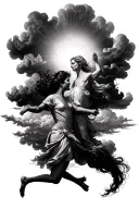 Realism time running together Sun shining trough clouds tattoo design idea