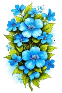 scrolling vine tattoo with blue forget me nots tattoo design idea