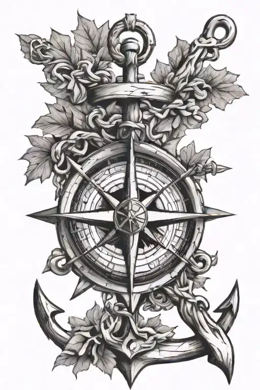 Anchor, Oak Tree , Compass rose intertwined tattoo design idea