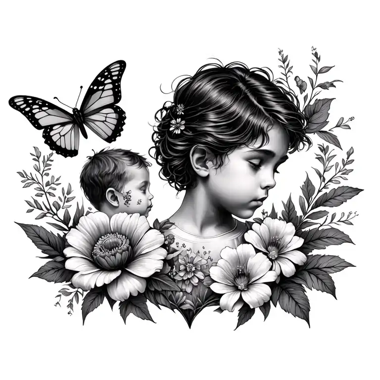 flowers , butterflies, Sagittarius, boy mom of 2 tattoo design idea
