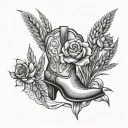 wheat stalk intertwined, cowgirl boot, November flower, sheep tattoo design idea