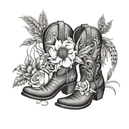wheat stalk intertwined, cowgirl boot, November flower, sheep tattoo design idea