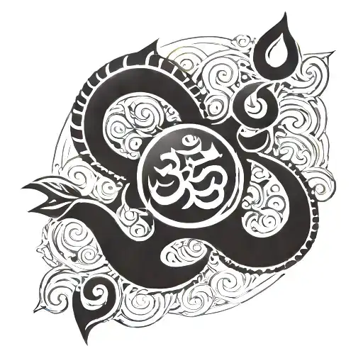trishul om and damru and river symbol tattoo design idea