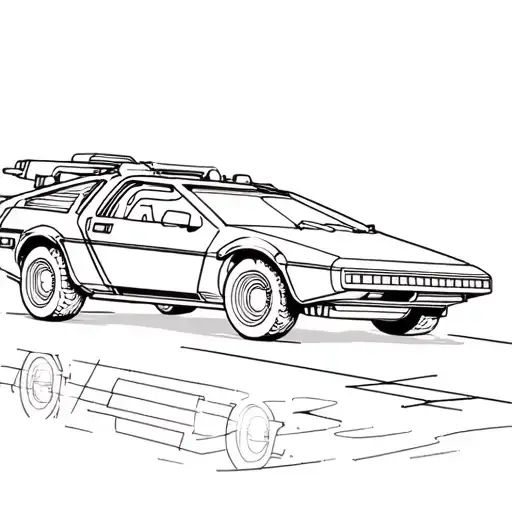 Based on the film to return to the future, only linear, without filling and without colors, it can contain the delorean, tattoo design idea