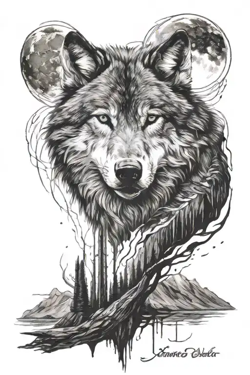 lone wolf dark side tattoo design idea
