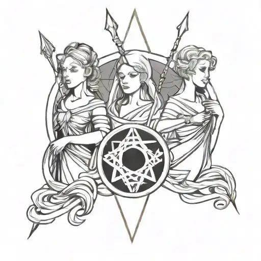 the three fates, golden ratio, arrow, death  tattoo design idea