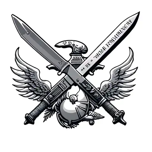 intelligence marines knife crossed tattoo design idea