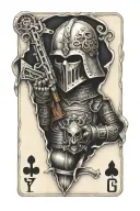 royal flush surround by knight holding a glock tattoo design idea