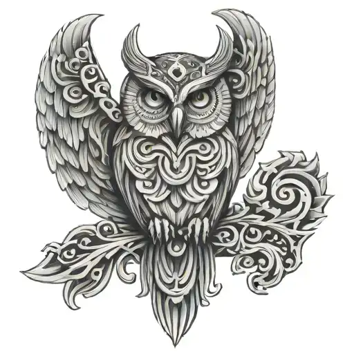 Norse mythology viking owl tattoo design idea