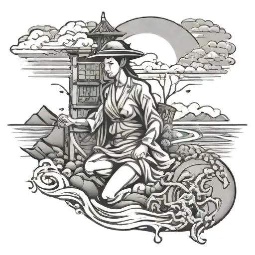Beach, lawyer, japanese tattoo design idea