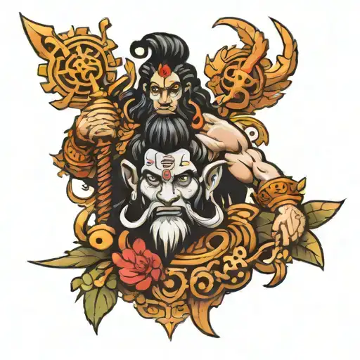 Hanuman mace and Shiva trident tattoo design idea