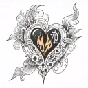 Ananomic heart in flame, morse code i want to be with you tattoo design idea