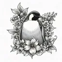 emperor Penguin flowers surrounding tattoo design idea