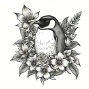 emperor Penguin flowers surrounding tattoo design idea