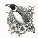emperor Penguin flowers surrounding tattoo design idea