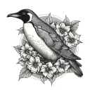 emperor Penguin flowers surrounding tattoo design idea