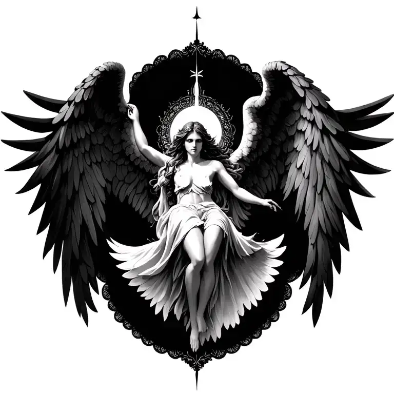 Black mandala angel falling tattoo design idea