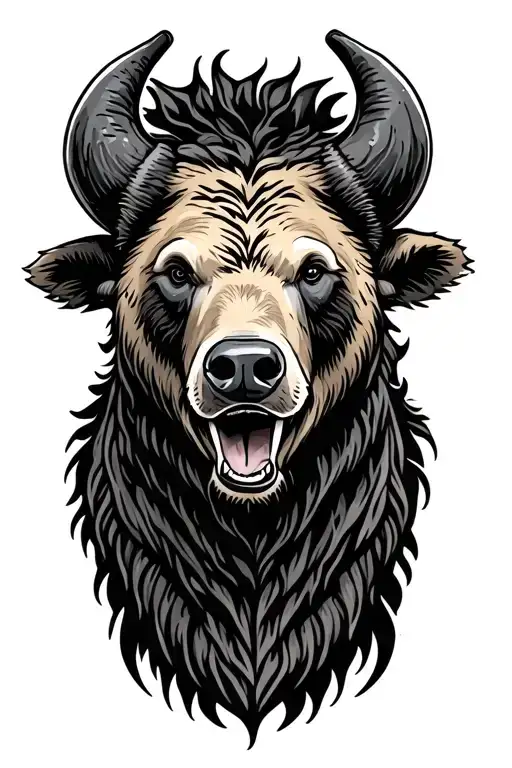 Bear and Bull head tattoo design idea