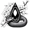 planchette snake slithering and japanese cherry blossoms tattoo design idea