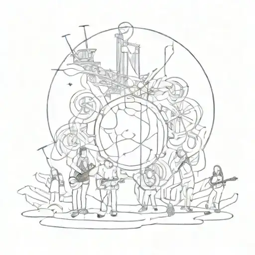 A sketch of a metalcore band performing live with the lyrics from a Bring Me The Horizon song intertwined in the design tattoo design idea