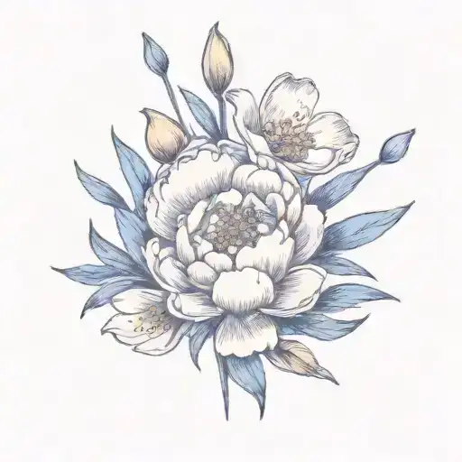 peony and snowdrop intertwined  tattoo design idea