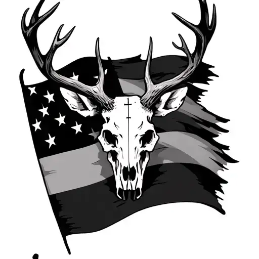 flag deer skull and cross tattoo design idea