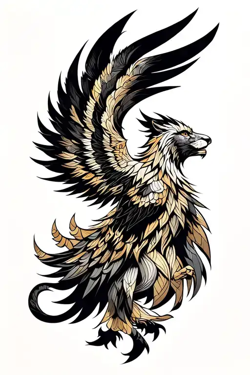 phoenix bird with warrior Lion King tattoo design idea