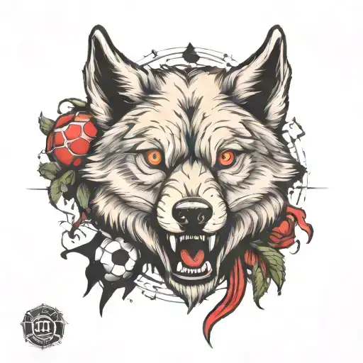 soccer ball and wolf head tattoo design idea