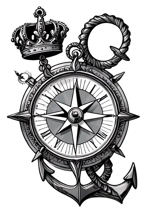 compass, anchor, clock, sea, crown, darcie, mason tattoo design idea