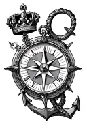 compass, anchor, clock, sea, crown, darcie, mason tattoo design idea